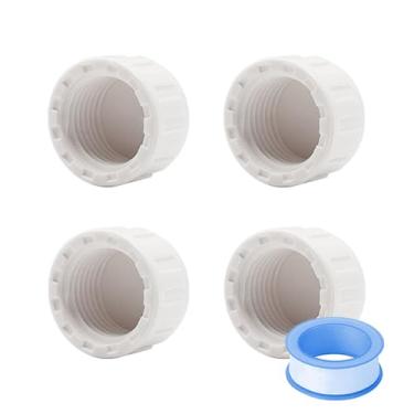 Imagem de HayEastdor 4 peças de acessórios de tubulação de tampa de acoplamento de PVC de 2,5 cm adaptador de plugue de extremidade de tubo de PVC branco SCH40 adequado para tubos ou conexões de rosca fêmea de