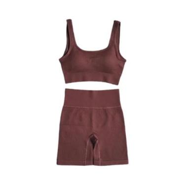 Imagem de Feminino Sexy Sem Costura Conjunto De Yoga Ginásio Wear 2 Pçs Treino C