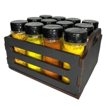 Imagem de Porta Tempero Mdf Com 12 Potes De Plástico Caixote Caixa - ORTIZ