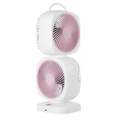 Imagem de Generic Ventilador de mesa portátil do ventilador de gerencio da camada dupla, ventilador de refrigeração superior da rotação de 350 ° recarregável para o, Rosa