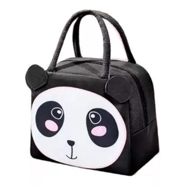 Imagem de Bolsa Térmica Infantil Lancheira Escolar com Alça Estampas de Animais 3D 23x19x10cm (Panda Preto)