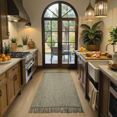 Imagem de Collive Tapetes de área pequena 7,5 x 12,5 cm, lavável na máquina, tapete natural/verde, moderno, trançado, tapete neutro, reversível, tapete de tecido Farmhous para entrada, berçário, sala de estar,