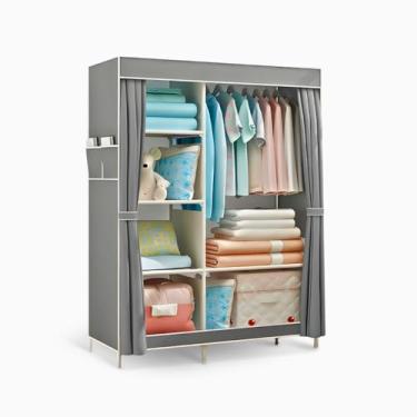 Imagem de Guarda Roupa Closet Dobrável Organizador com Capa de Tecido Portatil Para Armazenamento com Prateleiras à Prova de Água e Poeira -Cinza