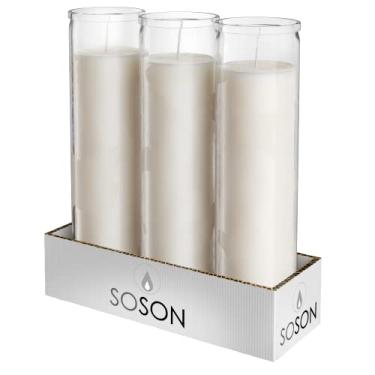 Imagem de Simply Soson Conjunto de 3 velas brancas de pilar de 5 x 20 cm, 7 dias, tempo de queima de até 90 horas, oração sem cheiro, velas religiosas para memoriais, vigília e emergência