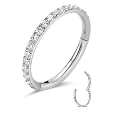 Imagem de Anéis de nariz de titânio 18G 16G CZ Anéis de nariz argolas para mulheres clicker segmento articulado septo lábio anéis trágus conch hélice cartilagem Rook Daith brincos piercing de argola joias diâmetro 6 mm 8 mm 10 mm 12 mm prata ouro preto anel de nariz, Titânio, Zircônia cúbica