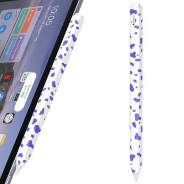 Imagem de JOOSKO Estojo de lápis com estampa de vaca para Apple Pencil Pro/Apple Pencil 2ª geração, aderência confortável, capa lateral fina de silicone, suporte para fixação magnética. (roxo lavanda)