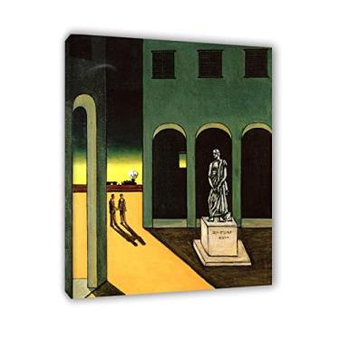 Imagem de Giorgio de Chirico Arte de parede em tela de artista famoso emoldurado pronto para pendurar - reproduções de pinturas pôsteres 'Piazza d'Italia' Imagens de arte para decorações de escritório 30 x 40
