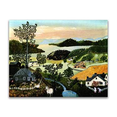 Imagem de Pinturas a óleo Grandma Moses Anna Mary Robertson. Reprodução impressa em tela. Obra de arte famosa (um mundo bonito) pôster e impressões de paisagem. Imagens de arte de parede em tela 50 x 70 cm (20