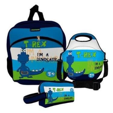 Imagem de Kit Escolar Mochila de Costas + Lancheira + Necessaire Plus – ISOPRENE – T-rex-Unissex