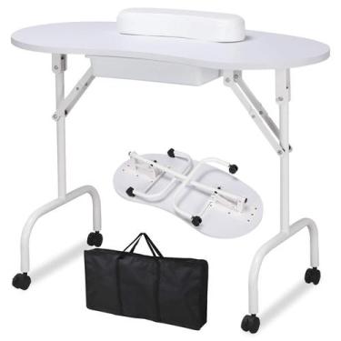 Imagem de Mesa de Manicure Portátil e Dobrável Yaheetech - 37 Polegadas - Branca