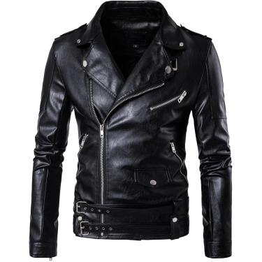 Imagem de Jaqueta de couro clássica de estilo da polícia clássica masculina Black Economy Biker Capital de couro Motocicleta de motocicleta, branca, S