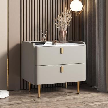 Imagem de Mesa de cabeceira minimalista com 2 gavetas de armazenamento - Mesa lateral de madeira contemporânea para quarto/sala de estar/quarto de hóspedes/escritório, D, 50x40x50cm