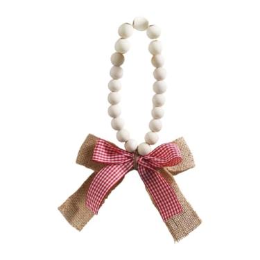 Imagem de FLCPJGV Parede pendente de miçanga de madeira pendurada com linho decoração para casa para lareira para lareira, Xadrez