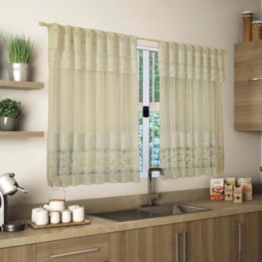 Imagem de Cortina para Cozinha Palha Renda Tulipa Com Bando de 40cm, Largura 2,20m e Altura 1,20m. Linda e Prática!