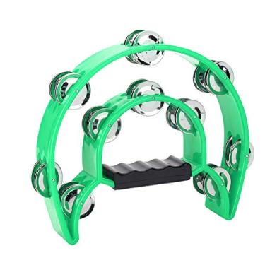 Imagem de MUNEFE pandeiro de fileira dupla, jingles de metal de fileira dupla de pandeiro, instrumentos musicais de meia lua para adultos e crianças (Verde)