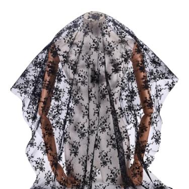 Imagem de FINGERINSPIRE Tecido de renda bordado 1Yard 95 cm preto algodão flor bordado tecido de malha vintage tecido de renda para vestido de casamento, toalha de mesa, artesanato de moda, artesanato de