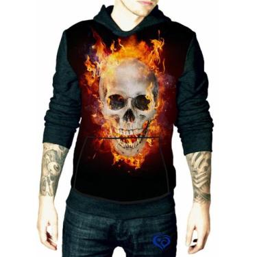 Imagem de Moletom Caveira masculino Rock N Roll Fogo blusa Adulto - Alemark, P