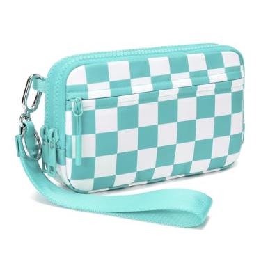 Imagem de FODOKO Bolsas femininas transversais com janela transparente, pode guardar chaves, cartões de banco, carteira pequena, cosméticos de viagem, Xadrez azul gelo