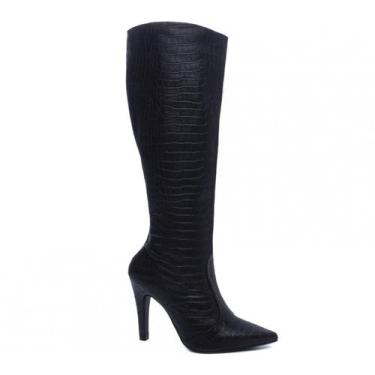 Imagem de Bota Feminina Cano Longo Torricella Salto Alto Bico Fino Luxo Preto, 3