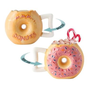 Imagem de Caneca de donut de cerâmica - Delicioso rosquinha de esmalte rosa com granulados - Citação engraçada "MMM... Donuts!" - Melhor xícara para café, chá, chocolate quente e mais - Grande 400 ml - Presente