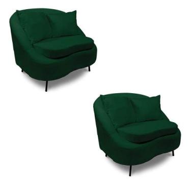 Imagem de Poltrona Decorativa Orgânica Pé Ferro Pto Kit 2 Zaya Bouclê Verde C05 