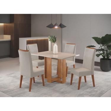 Imagem de Mesa de Jantar Retangular Dinamarca com 4 Cadeiras Madeira Maciça Vegas