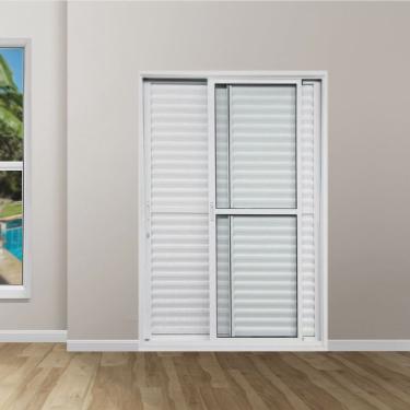 Imagem de Porta Balcão de Alumínio 3 Folhas 210 x 150cm com Fechadura Linha 25 Esquadrias Bergamo