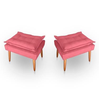 Imagem de Kit 02 Puff Para Sala E Quarto Madeira Decorativo Opala Suede Cor Rosa