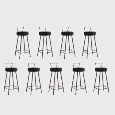 Imagem de Kit 09 Banqueta Alta Com Encosto Tais Eiffel Cozinha Bar Bistrô Ferro Marrom Sintético Marrom - Ahz Móveis