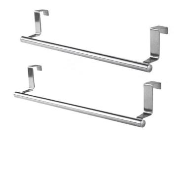 Imagem de Toalheiro sobre a porta, suporte para toalhas, suporte para pendurar, aço inoxidável, banheiro, cozinha, armário, toalha, pano, prateleira, cabide, 2 peças L