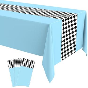 Imagem de Buryeah Toalha de mesa de 3 peças do país das maravilhas decorações de festa de plástico quadriculado toalha de mesa de desenho animado para festa de chá para artigos de aniversário, 54 x 108 (xadrez