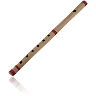 Imagem de Flauta de bambu indiana autêntica de 43 cm em chave "A" Fipple Woodwind Instrumento Musical Gravador Bansuri Tradicional Artesanal Novidade Decorativos e Colecionáveis