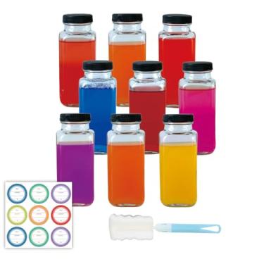 Imagem de ZZT Pacote com 9 garrafas de suco de 236 ml, garrafas de água reutilizáveis de vidro de 250 ml com tampas, frascos para beber água com etiquetas e escova, frascos de água para leite, sucos, copos de