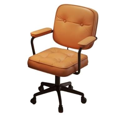 Imagem de Cadeira de Escritório Cadeira de escritório pequena imitação de couro quarto cadeira de computador casa confortável cadeira de escritório cadeira giratória de elevação com rodas Cadeira Gamer(Orange)