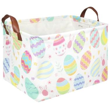 Imagem de FXOCSHE Fxolcshe Cesta De Páscoa Retangular, Cesto Roupa Suja Com Alças, Caixa Armazenamento Brinquedos, Para Meninas, Decoração Quarto Presente (Ovo Flor)
