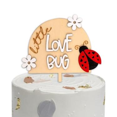 Imagem de GIOGUK Little Love Bug Wood Cake Topper - Ladybug Theme Birthday Party Cake Decorating, Insect Theme Baby Shower Party Supplies, Anniversaries Photo Background Shooting Props(love bug CT)