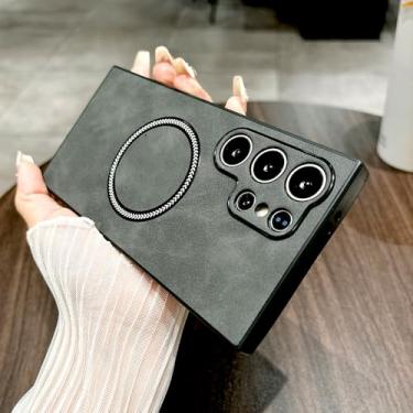 Imagem de Capa de couro retrô para Samsung Galaxy S24 S23 S22 S21 Note 20 Ultra FE Note20 S 24 23 S23FE Capas magnéticas seguras, cinza escuro, para Samsung S23 FE