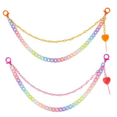 Imagem de GORGECRAFT 2 cores, 2 peças, calça arco-íris, chaveiro, camada dupla, corrente de jeans de acrílico colorido com fechos de lagosta, pingente de pirulito, laranja, rosa, punk, hip hop, acessórios de