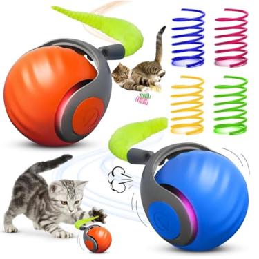 Imagem de 6 peças de brinquedo interativo para gatos, bola de brinquedo inteligente de movimento automático com cauda de substituição para gatos/cães entediados em ambientes internos, bola de provocação com