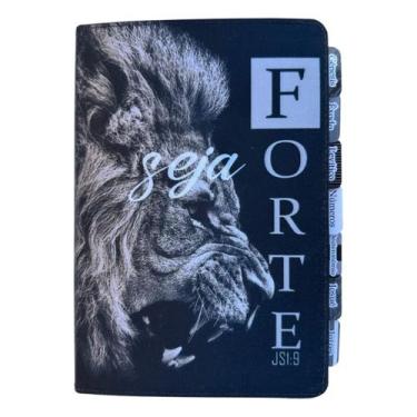 Imagem de Bíblia Leão Seja forte preta com Abas coladas e Harpa - CENTRAL