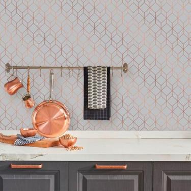 Imagem de Papel de Parede Geométrico Stylish Cinza com Rose Gold 250 - Inove Pap