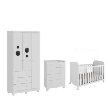 Imagem de Quarto Completo Bebe Moveis Peroba Dorabelly boluli 3pt MDF, Branco