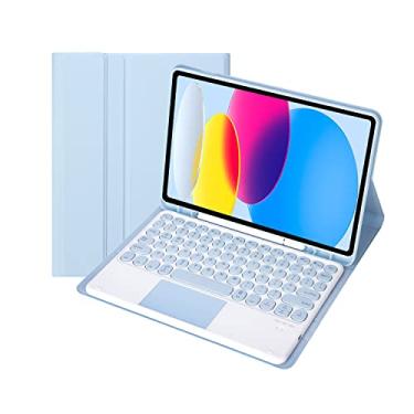 Imagem de Teclado com tampa redonda destacável sem fio de 10,2 polegadas para iPad 9/8/7 geração com capa protetora - Porta-canetas integrado na capa, à prova de choque e arranhões (branco gelo azul)