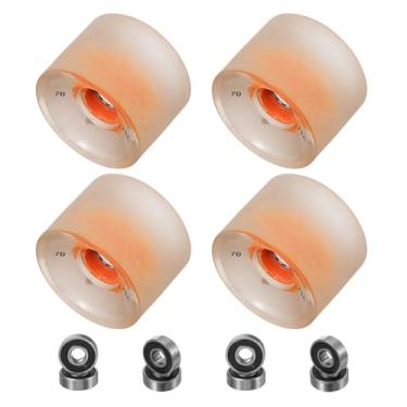 Imagem de PATIKIL Rodas de skate de 70 mm, 1 conjunto de rodas de rua de dureza 78A PU Flash Cruiser de alta elasticidade com rolamentos 608RS para substituição de skates, laranja transparente