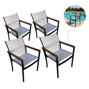 Imagem de Kit 4 Cadeiras Amelia Tela Sling Alumínio para Jardim Piscina Jantar -