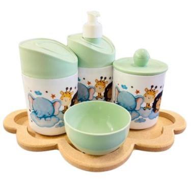 Imagem de Kit Higiene Bebê Safari Hora Do Sono C/bandeja MDF - Dóia Kids, Nuvem 