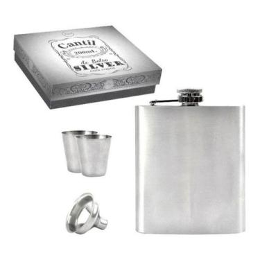 Imagem de Kit Cantil 200m Inox 2 Copos 1 Funil Porta Bebida De Bolso - Art House