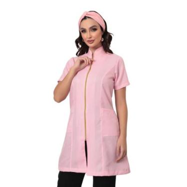 Imagem de Jaleco Feminino Rosa Claro Manga Curta Ziper Malta - Gardenia Jalecos,