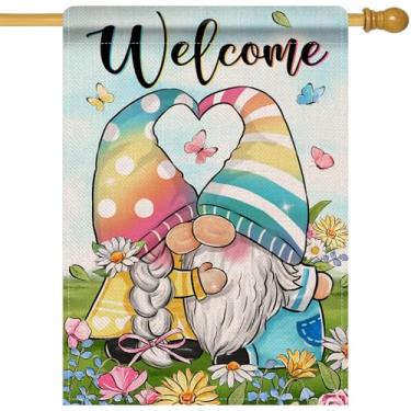 Imagem de Artofy Bandeira Decorativa Grande De Gnomo Arco-Íris Primavera E Verão, Decoração Jardim, Borboletas Flores, Sazonal Estopa Para Casa, Dupla Face, 71 X 101 Cm