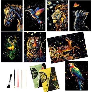 Imagem de Toulideifaria 8 Folhas De Pintura Em Papel Arco-Íris Noctilucente Para Arte Arranhar, Kit Adultos Presente Artes E Ofícios (Elfo Animal)